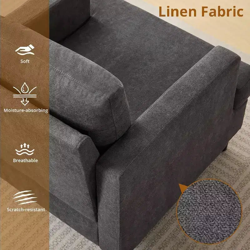Mid-Century Modern Leinen Sessel Bequemes Polstersofa mit dicker Polsterung & Beinen, tiefer Sitz & keine Montage erforderlich, für Wohnzimmer, Schlafzimmer