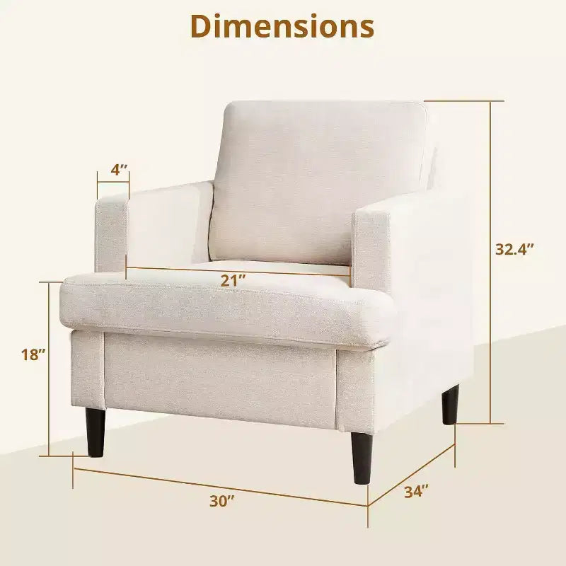 Mid-Century Modern Leinen Sessel Bequemes Polstersofa mit dicker Polsterung & Beinen, tiefer Sitz & keine Montage erforderlich, für Wohnzimmer, Schlafzimmer