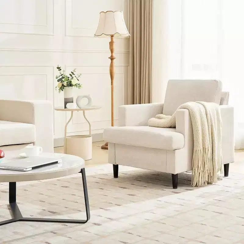Mid-Century Modern Leinen Sessel Bequemes Polstersofa mit dicker Polsterung & Beinen, tiefer Sitz & keine Montage erforderlich, für Wohnzimmer, Schlafzimmer