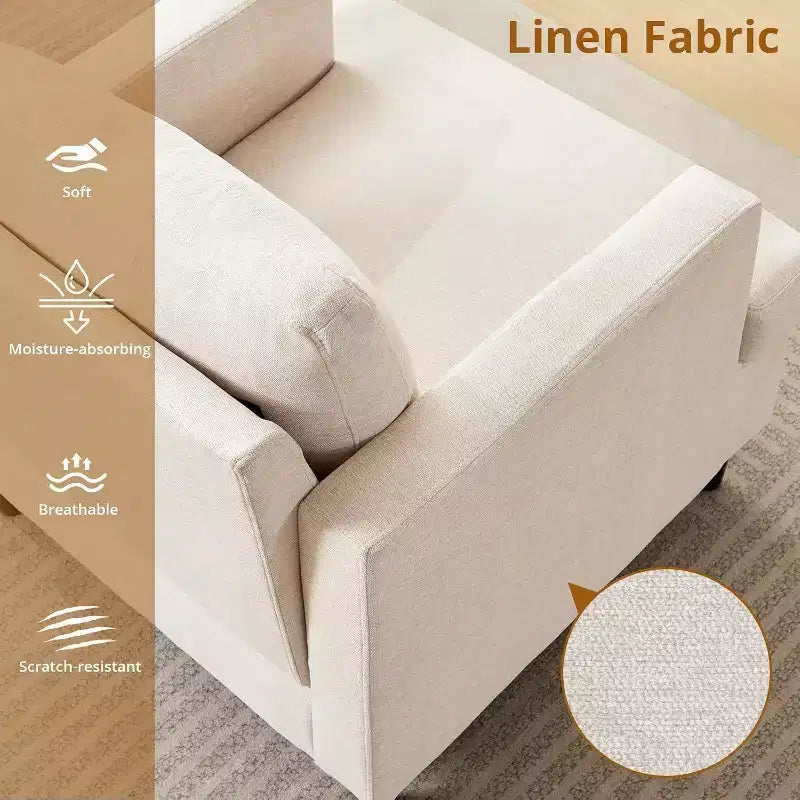 Mid-Century Modern Leinen Sessel Bequemes Polstersofa mit dicker Polsterung & Beinen, tiefer Sitz & keine Montage erforderlich, für Wohnzimmer, Schlafzimmer