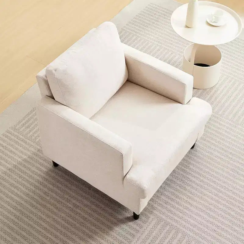Mid-Century Modern Leinen Sessel Bequemes Polstersofa mit dicker Polsterung & Beinen, tiefer Sitz & keine Montage erforderlich, für Wohnzimmer, Schlafzimmer