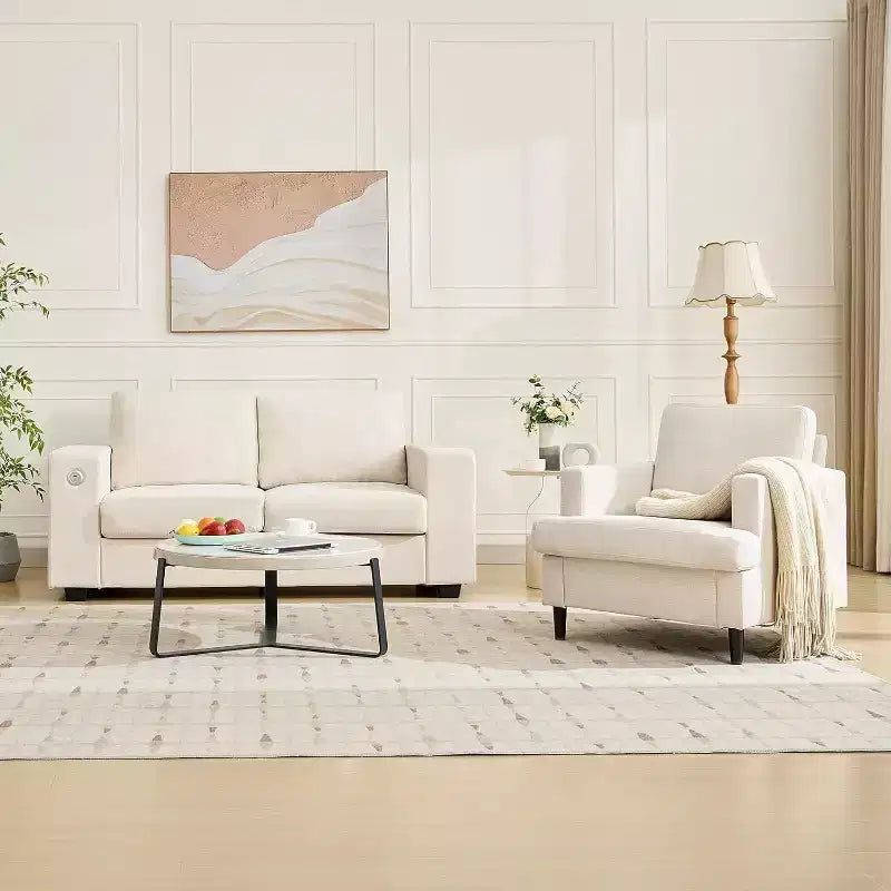 Mid-Century Modern Leinen Sessel Bequemes Polstersofa mit dicker Polsterung & Beinen, tiefer Sitz & keine Montage erforderlich, für Wohnzimmer, Schlafzimmer
