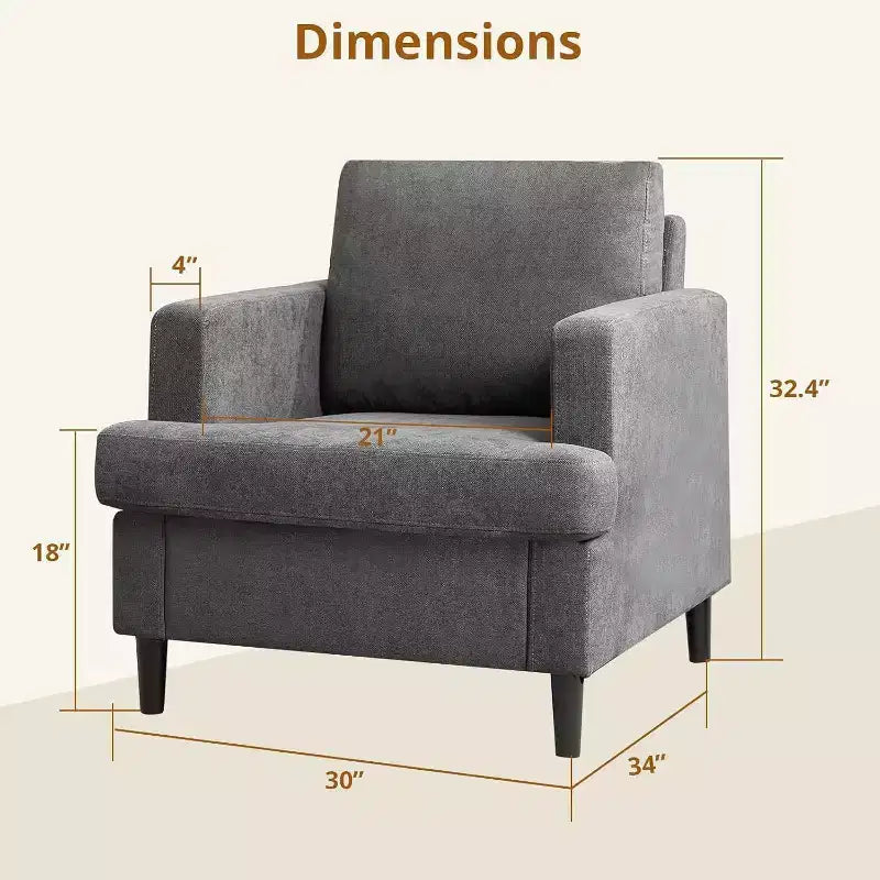 Mid-Century Modern Leinen Sessel Bequemes Polstersofa mit dicker Polsterung & Beinen, tiefer Sitz & keine Montage erforderlich, für Wohnzimmer, Schlafzimmer
