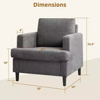 Mid-Century Modern Leinen Sessel Bequemes Polstersofa mit dicker Polsterung & Beinen, tiefer Sitz & keine Montage erforderlich, für Wohnzimmer, Schlafzimmer