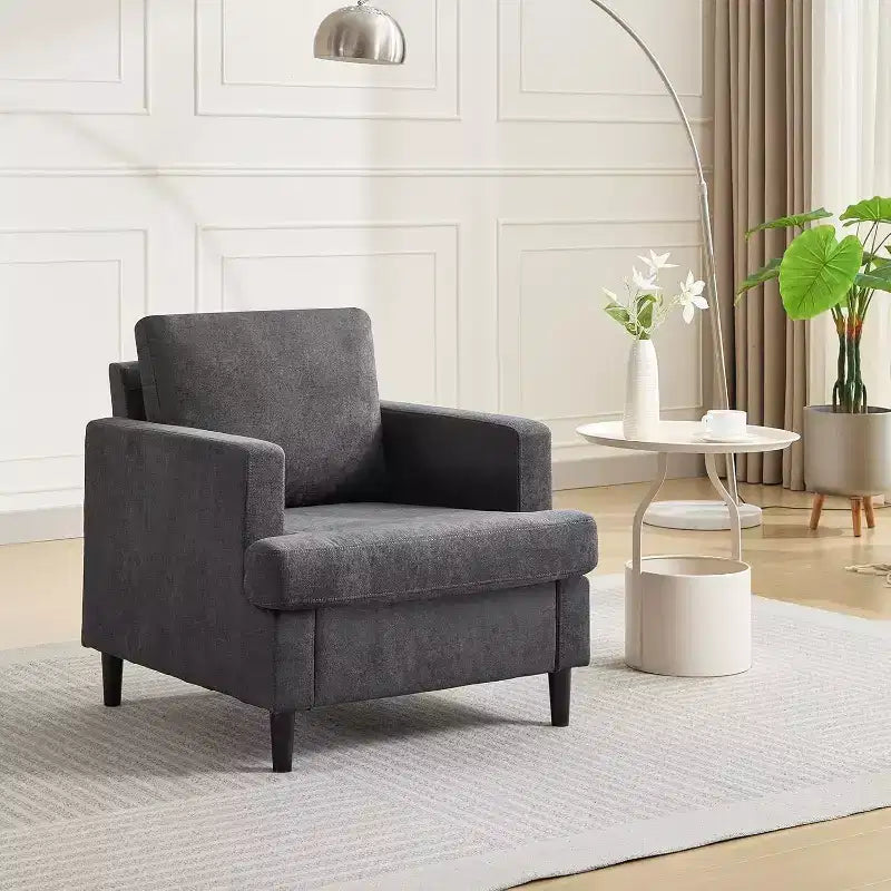 Mid-Century Modern Leinen Sessel Bequemes Polstersofa mit dicker Polsterung & Beinen, tiefer Sitz & keine Montage erforderlich, für Wohnzimmer, Schlafzimmer