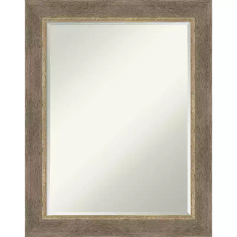 Amanti Art Driftwood Tan Petite Bevel Wood Bathroom Wall Mirror 28.75 x 22.75 in.