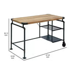 47" Industrie-Schreibtisch mit Rollenakzenten, schwarzem Metallgestell und Holzplatte