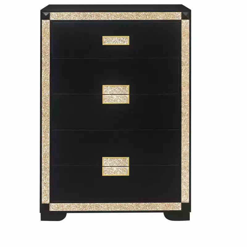 4-Schubladen-Kommode, horizontal, Schwarz & Gold, traditioneller Glamour-Stil, 34,1" x 48,35"