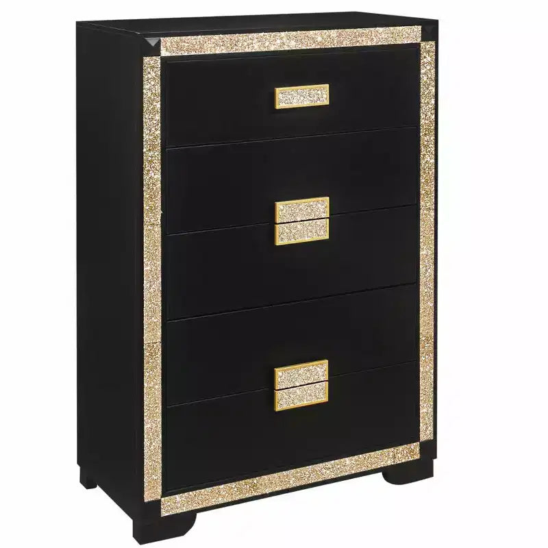 4-Schubladen-Kommode, horizontal, Schwarz & Gold, traditioneller Glamour-Stil, 34,1" x 48,35"