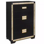 4-Schubladen-Kommode, horizontal, Schwarz & Gold, traditioneller Glamour-Stil, 34,1" x 48,35"