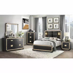 4-Schubladen-Kommode, horizontal, Schwarz & Gold, traditioneller Glamour-Stil, 34,1" x 48,35"