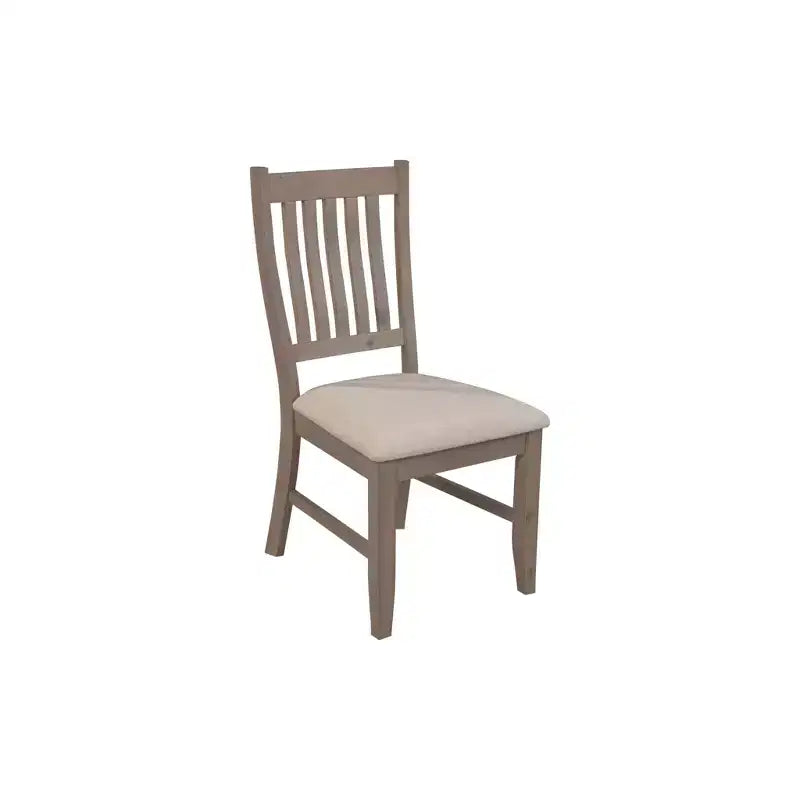 2 gepolsterte Stühle mit Lamellenrückenlehne, Kieferngestell, beigefarbene Polsterung, rustikaler Stil