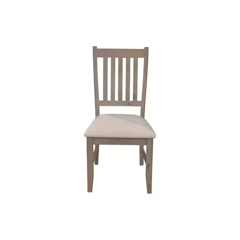 2 gepolsterte Stühle mit Lamellenrückenlehne, Kieferngestell, beigefarbene Polsterung, rustikaler Stil