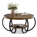 30" runder Couchtisch im Landhausstil mit Ablagefach, 2-stöckig, rustikales Holz & geschwungene Metallbeine
