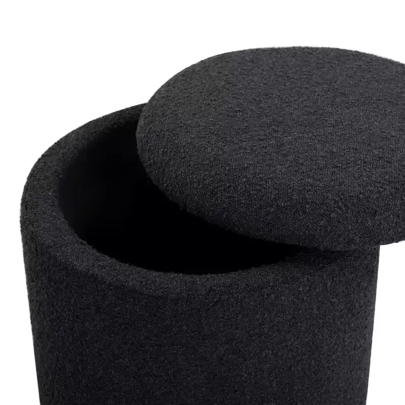 Runder Bouclé-Aufbewahrungshocker, gepolsterte Fußstütze mit verstecktem Fach, moderner Stil
