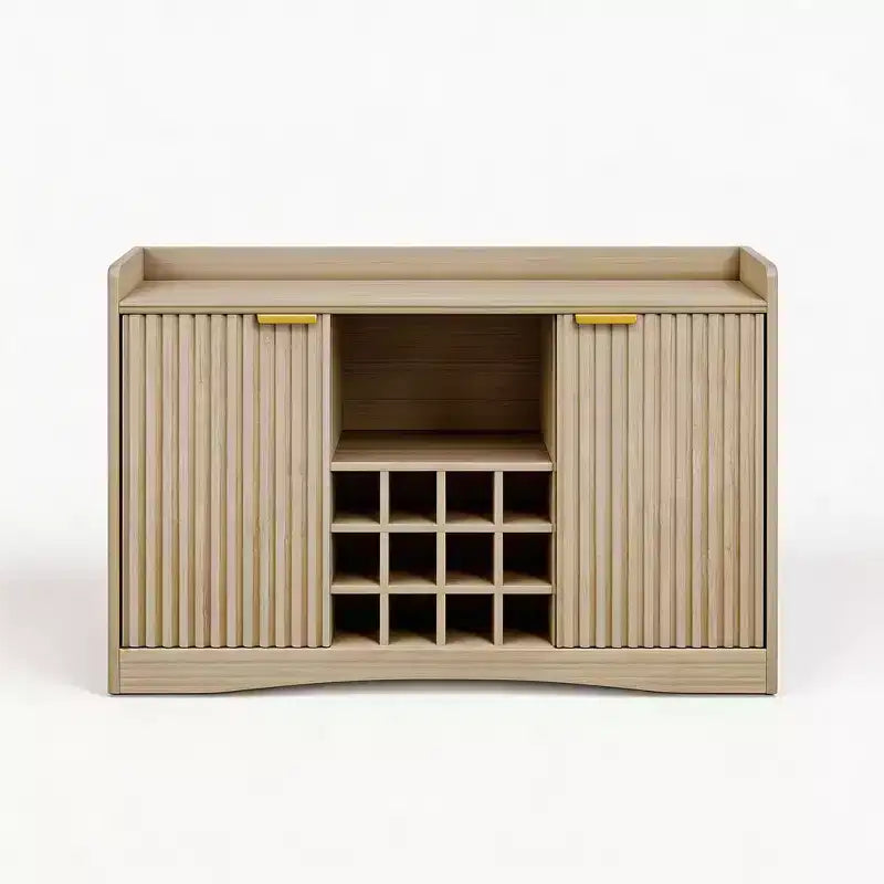 47 Weinbarschrank mit 9 Gläserhaltern, gerillter Spirituosen-Kaffee-Barschrank mit Stauraum für Esszimmer, Sideboard Buffet Schrank für Wohnzimmer