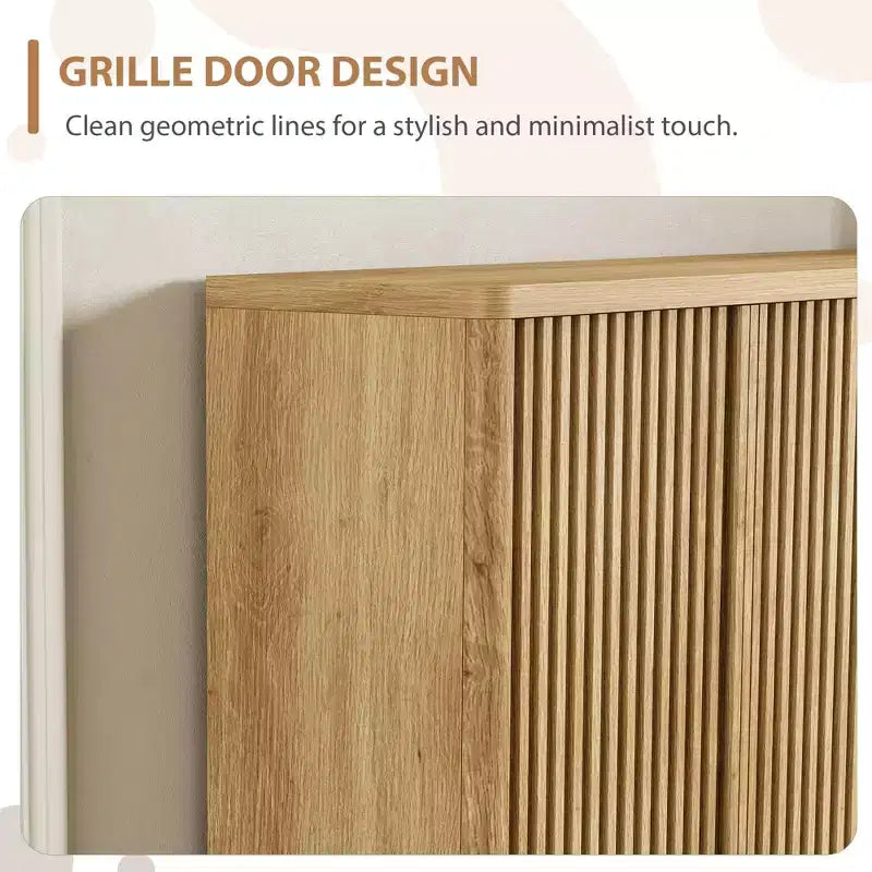 46 Zoll Holzschuhschrank mit geriffelter Tür – Verstellbarer Stauraum fasst 30-35 Paar für Eingangsbereich & Wohnzimmer