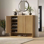 46 Zoll Holzschuhschrank mit geriffelter Tür – Verstellbarer Stauraum fasst 30-35 Paar für Eingangsbereich & Wohnzimmer