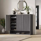 46 Zoll Holzschuhschrank mit geriffelter Tür – Verstellbarer Stauraum fasst 30-35 Paar für Eingangsbereich & Wohnzimmer