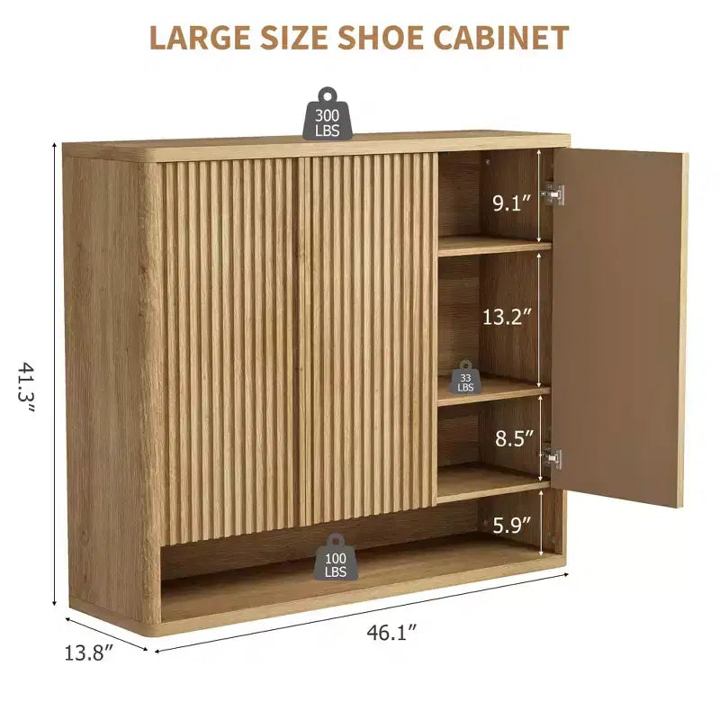 46 Zoll Holzschuhschrank mit geriffelter Tür – Verstellbarer Stauraum fasst 30-35 Paar für Eingangsbereich & Wohnzimmer