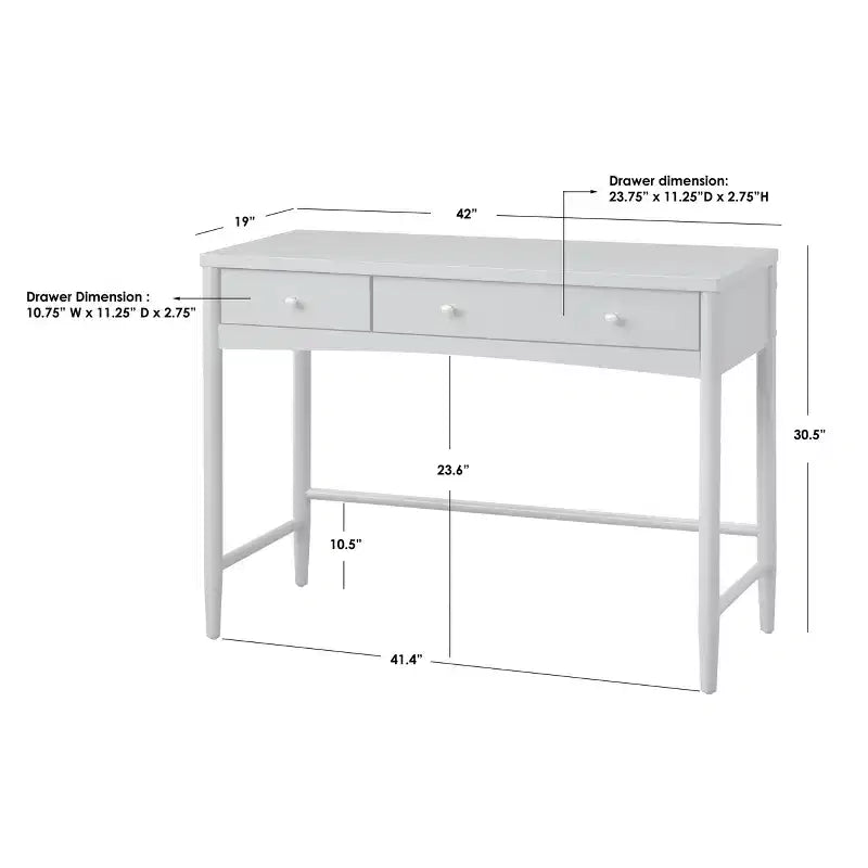 Schreibtisch mit 2 Schubladen, Kiefernholzrahmen mit MDF-Oberfläche, 106,7 cm B x 77,5 cm H, Montage durch Erwachsene