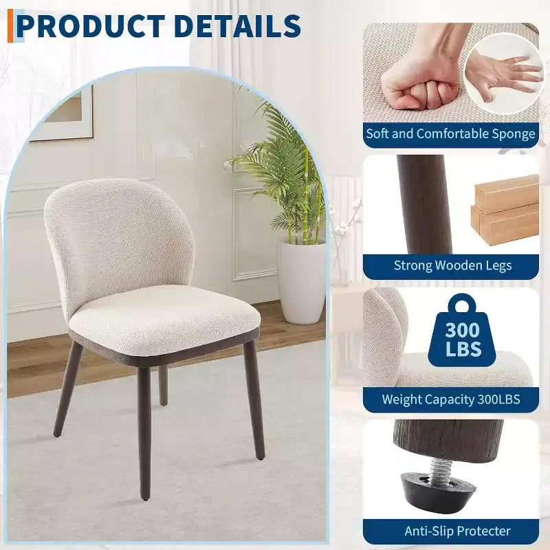 Moderne Polster-Esszimmerstühle (2er-Set), ergonomische Rückenlehne, stabile Holzbeine, 120 kg Tragkraft, bequeme Sitzgelegenheit für Küche oder Restaurant, Leinen