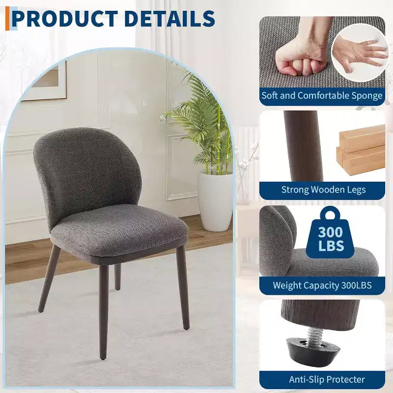Moderne Polster-Esszimmerstühle (2er-Set), ergonomische Rückenlehne, stabile Holzbeine, 120 kg Tragkraft, bequeme Sitzgelegenheit für Küche oder Restaurant, Leinen