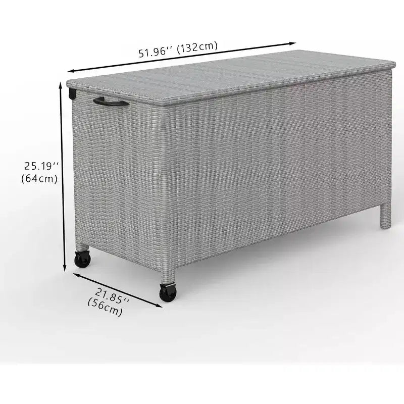 125 Gallon Outdoor Wicker Deck Box, wetterfeste wasserdichte Terrassenaufbewahrungsbox mit PE-Rattan-Finish und Stahlrahmen, für Kissen, Gartenwerkzeuge