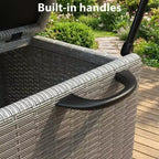 125 Gallon Outdoor Wicker Deck Box, wetterfeste wasserdichte Terrassenaufbewahrungsbox mit PE-Rattan-Finish und Stahlrahmen, für Kissen, Gartenwerkzeuge