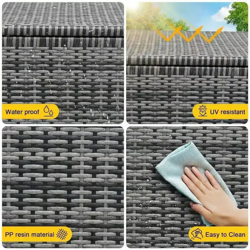125 Gallon Outdoor Wicker Deck Box, wetterfeste wasserdichte Terrassenaufbewahrungsbox mit PE-Rattan-Finish und Stahlrahmen, für Kissen, Gartenwerkzeuge