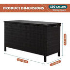 125 Gallon Outdoor Wicker Deck Box, wetterfeste wasserdichte Terrassenaufbewahrungsbox mit PE-Rattan-Finish und Stahlrahmen, für Kissen, Gartenwerkzeuge