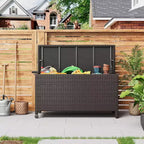 125 Gallon Outdoor Wicker Deck Box, wetterfeste wasserdichte Terrassenaufbewahrungsbox mit PE-Rattan-Finish und Stahlrahmen, für Kissen, Gartenwerkzeuge