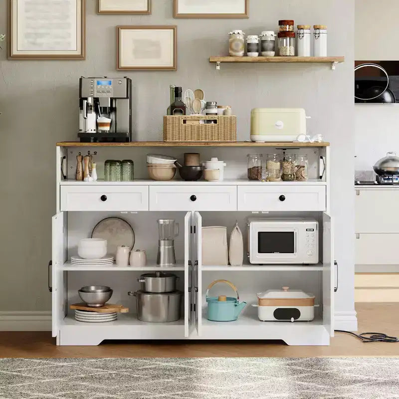 51" Bauernhaus-Buffetschrank mit 4 Scheunentüren, 3 Schubladen und Stauraum für das Esszimmer