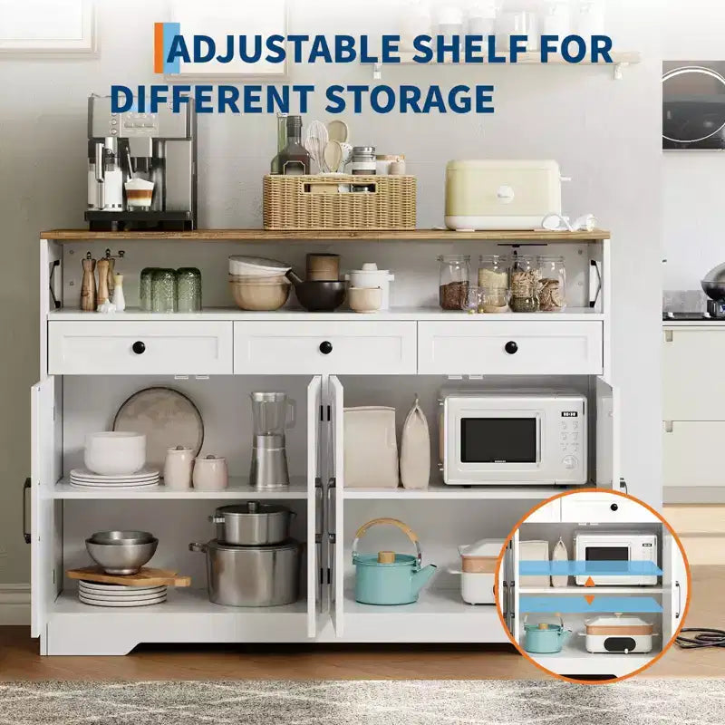51" Bauernhaus-Buffetschrank mit 4 Scheunentüren, 3 Schubladen und Stauraum für das Esszimmer