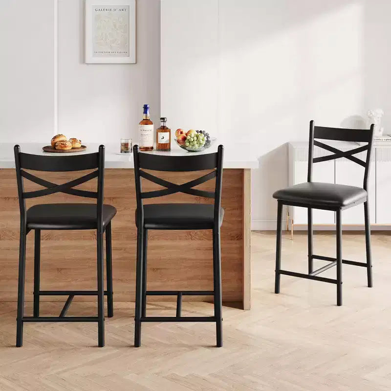2er-Set Barhocker in Thekenhöhe, Sitze mit PU-Lederbezug und X-förmigem Metallgestell, stilvolle Stühle für Kücheninsel und Esszimmer
