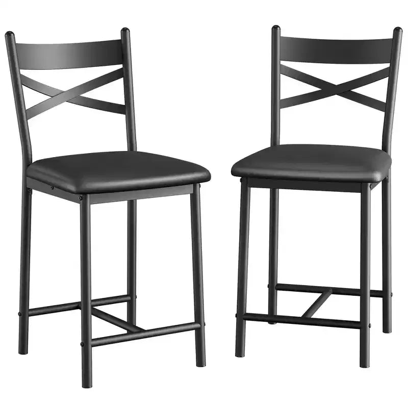 2er-Set Barhocker in Thekenhöhe, Sitze mit PU-Lederbezug und X-förmigem Metallgestell, stilvolle Stühle für Kücheninsel und Esszimmer
