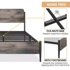 Metallbettrahmen Queen-Size, geschwungenes Holzkopfteil, Stauraum unter dem Bett, Stahl Lattenrost, kein Boxspringbett erforderlich