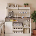 Farmhouse Coffee Bar Cabinet 47, MDF w/Power Outlets, Wine Rack, Black