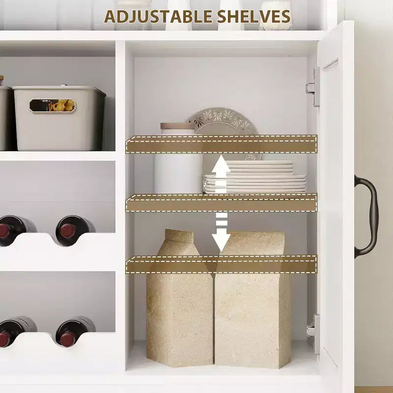 Bauernhaus-Kaffeebar-Schrank 47, MDF mit Steckdosen, Weinregal, Schwarz