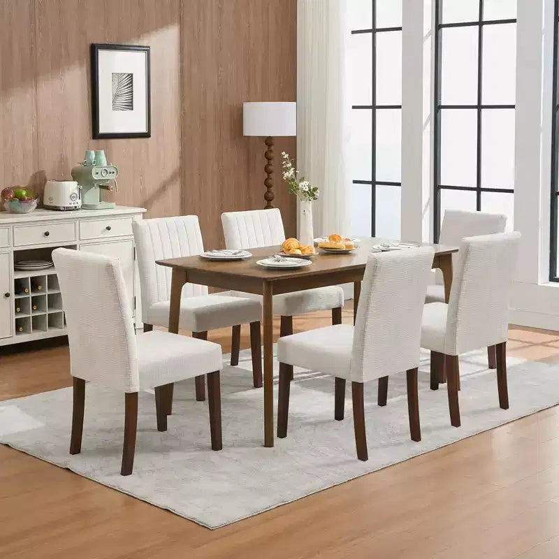 Polster Esszimmerstühle 4er Set, Button-Tufted Parsons Stühle mit Holzbeinen, Stoff Seitenstühle für Esszimmer Küche Bauernhaus Hotel, Beige