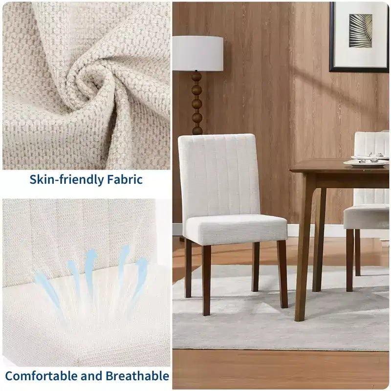 Polster Esszimmerstühle 4er Set, Button-Tufted Parsons Stühle mit Holzbeinen, Stoff Seitenstühle für Esszimmer Küche Bauernhaus Hotel, Beige