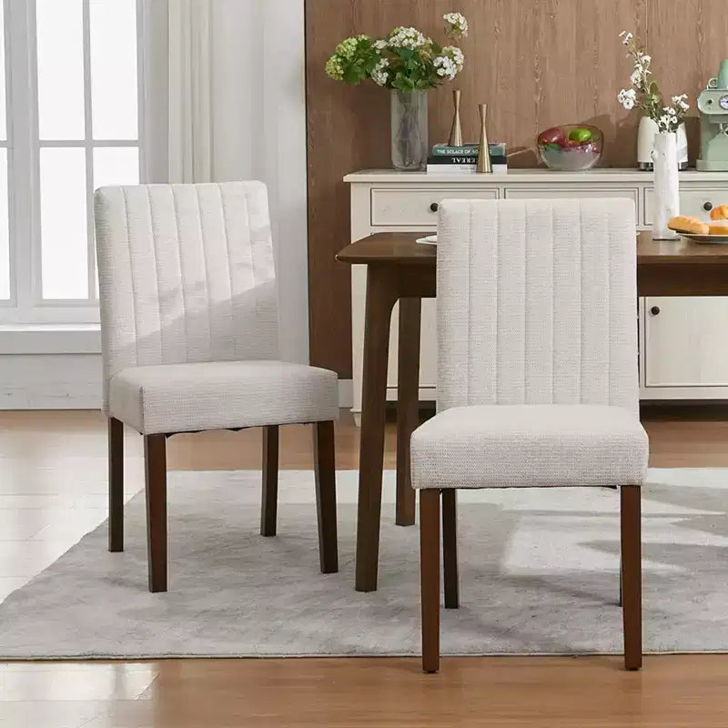 Polster Esszimmerstühle 4er Set, Button-Tufted Parsons Stühle mit Holzbeinen, Stoff Seitenstühle für Esszimmer Küche Bauernhaus Hotel, Beige