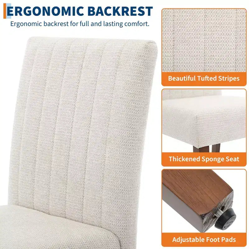Polster Esszimmerstühle 4er Set, Button-Tufted Parsons Stühle mit Holzbeinen, Stoff Seitenstühle für Esszimmer Küche Bauernhaus Hotel, Beige