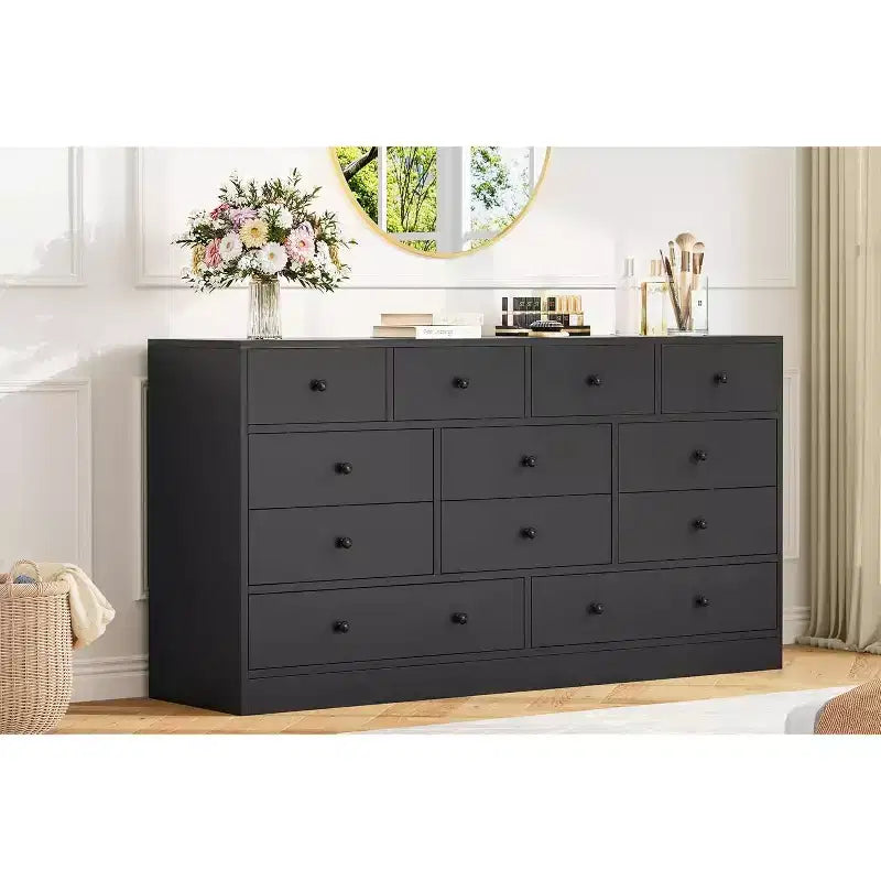 12-Schubladen-Kommode für Schlafzimmer, großer TV-Schrank, Holzkommode, für Wohnzimmer, Flur