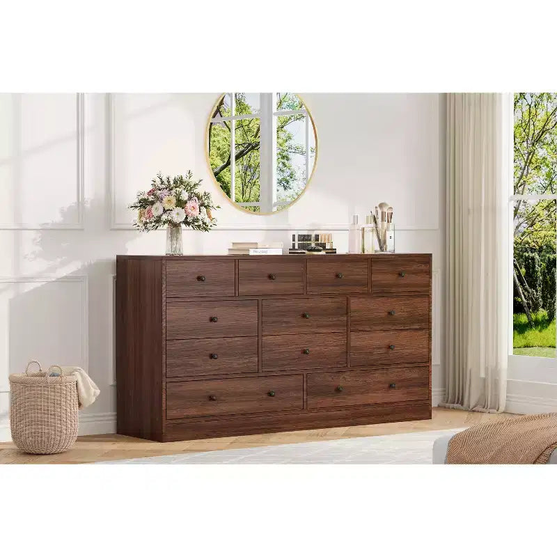 12-Schubladen-Kommode für Schlafzimmer, großer TV-Schrank, Holzkommode, für Wohnzimmer, Flur