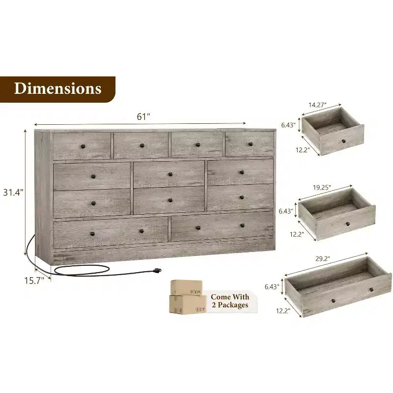 12-Schubladen-Kommode für Schlafzimmer, großer TV-Schrank, Holzkommode, für Wohnzimmer, Flur