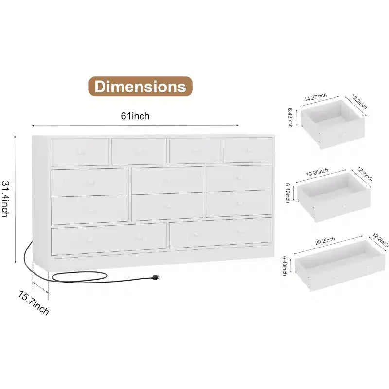 12-Schubladen-Kommode für Schlafzimmer, großer TV-Schrank, Holzkommode, für Wohnzimmer, Flur