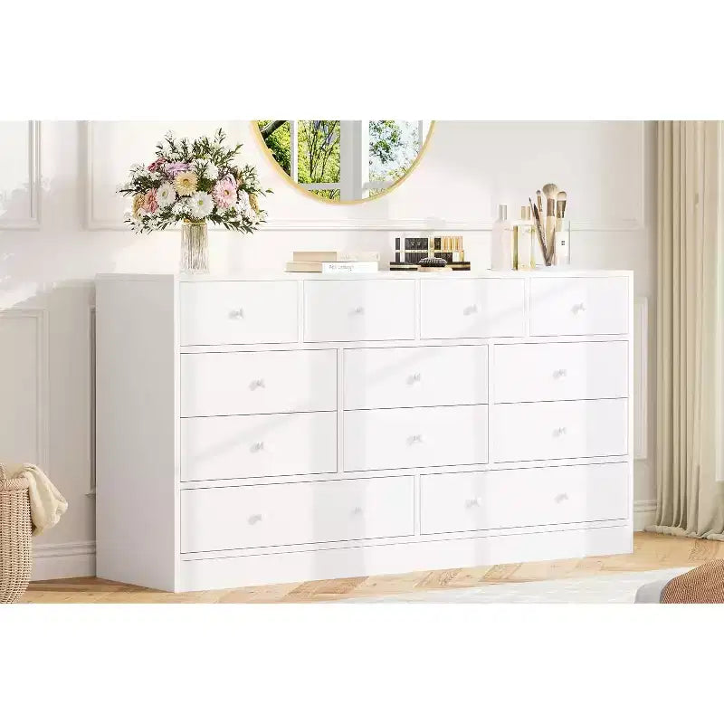 12-Schubladen-Kommode für Schlafzimmer, großer TV-Schrank, Holzkommode, für Wohnzimmer, Flur