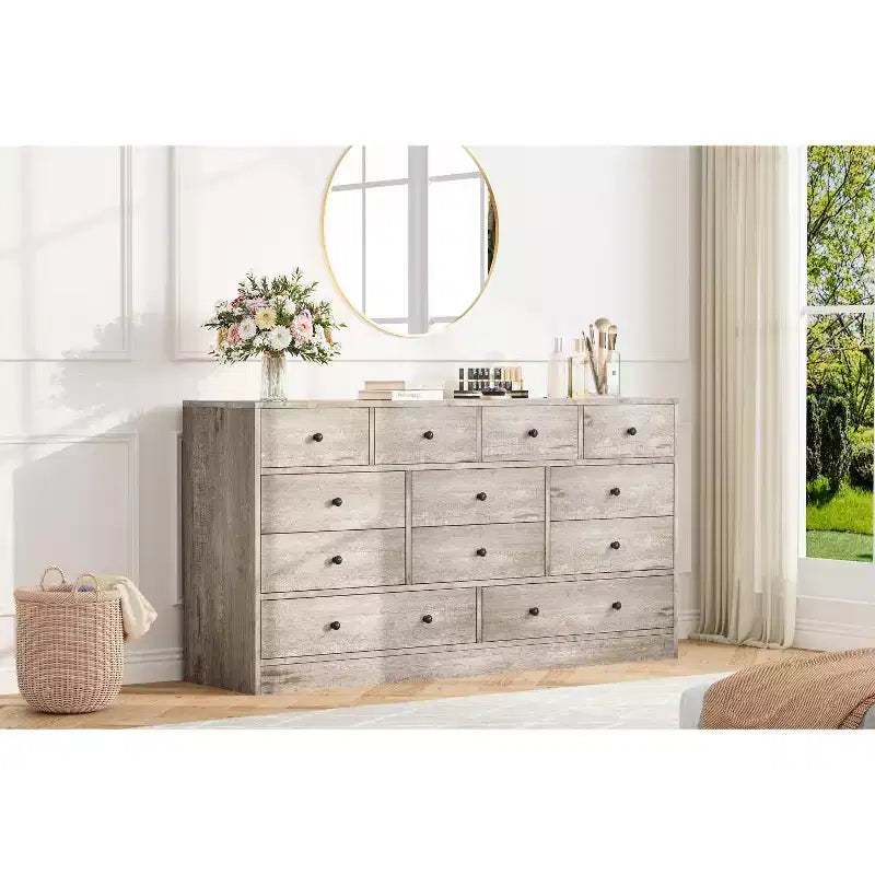 12-Schubladen-Kommode für Schlafzimmer, großer TV-Schrank, Holzkommode, für Wohnzimmer, Flur
