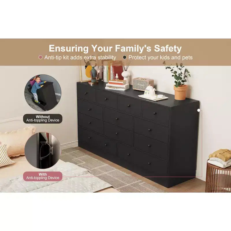 12-Schubladen-Kommode für Schlafzimmer, großer TV-Schrank, Holzkommode, für Wohnzimmer, Flur